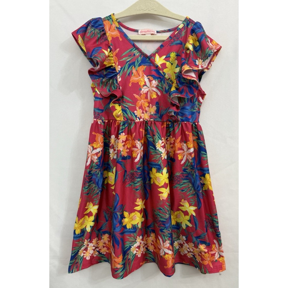 Tommy Bahama‎ Pink Tropical Floral Flutter Sleeve Dress Toddler Girls Size 5